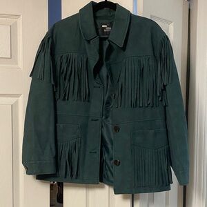 Urban Outfitters Teal Fringe Suede Jacket